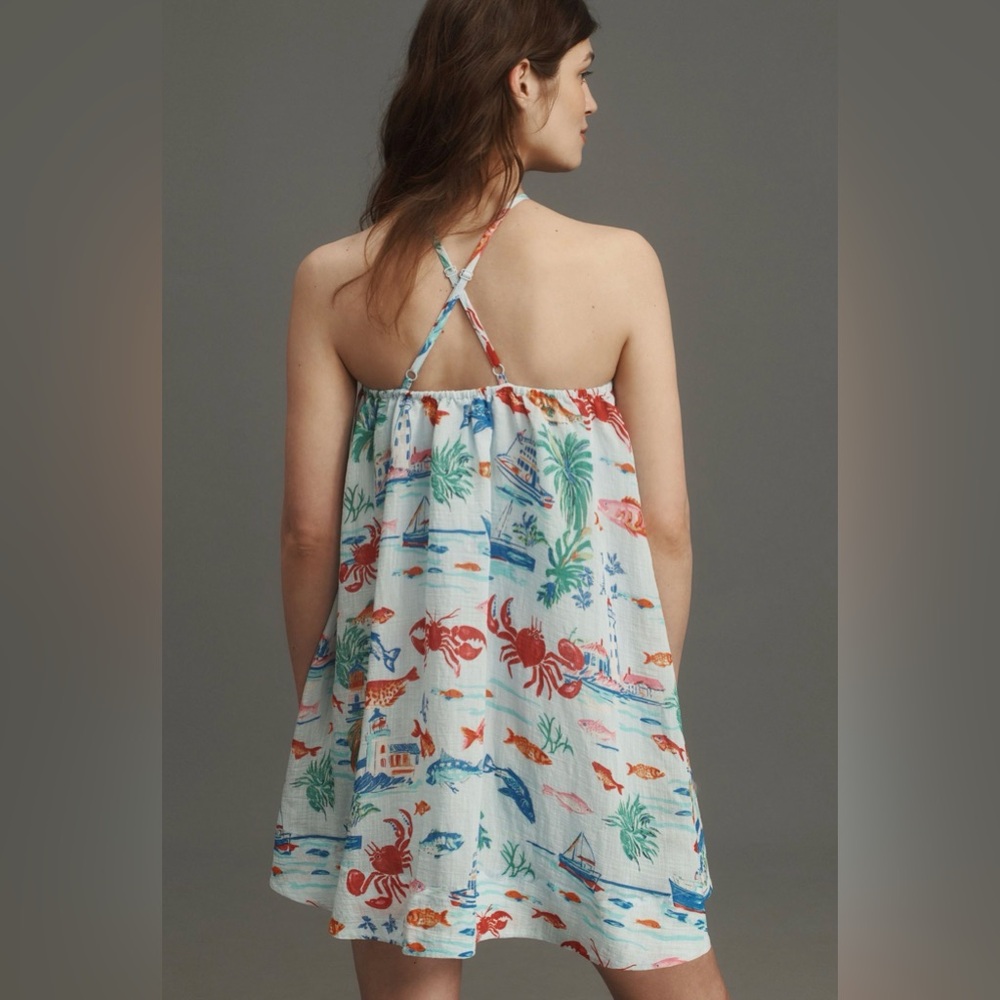 Anthropologie Maeve Ocean Printed Halter Swing Mini Dress NWT - Small - Picture 2 of 16